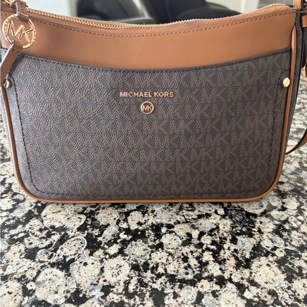 Michael Kors Brown and Tan Crossbody Bag with Signature Style